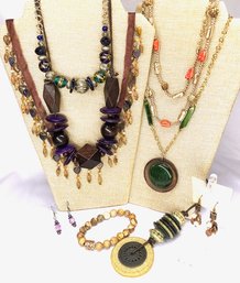 Collection Of Boho Style Jewelry Including Chico's, Glass, & Wood Bead