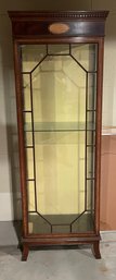 Antique Inlaid Wood Glass Display Hutch