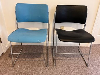 2 Metal Stacking David Rowland Style Metal Chairs