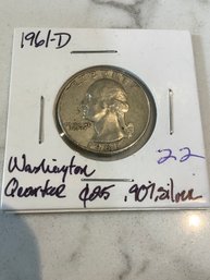 1961 D Washington Quarter .90 Silver 156