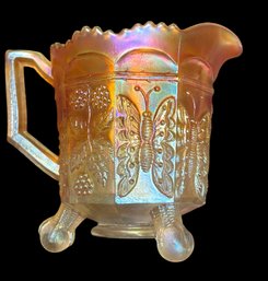 1911-1925 Fenton Glass ' Butterfly  And Berry' 3 Ball Footed Creamer/pitcher  5' Height Saw Tooth Edge