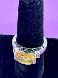 White Topaz With Citrine On Lovely Sterling Setting