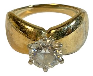 1980s Large Gold Over Sterling Silver 925 Ladies Ring Having CZ Stone, Size 8