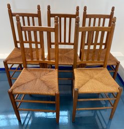 Five Vintage Rush Seat Chairs