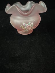 Vintage Fenton Satin Pink Small Footed Ruffled Edge Bowl 95th Anniversary Vase