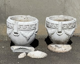 Two White Concrete Urn Planters