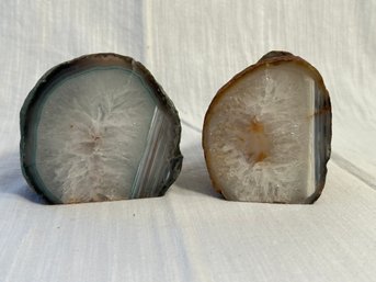 Natural Rust And Green Agate Candle Holders - Set Of 2