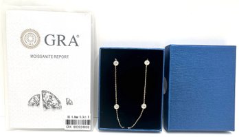 New Gold Plated 925 Sterling Silver Necklace With 5 Moissante Stones With Certificate Of Authenticity