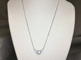 Brand New Sterling Silver / 925 Necklace With Opal Encircled With White Topaz Necklace / Pendant - BRAND NEW !