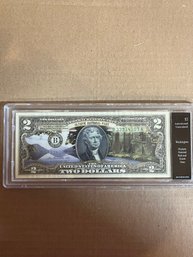 Beautiful Colorized Washington Olympic National Park 2 Dollar Note Authenticated Uncirculated In Case