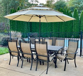 Outstanding 12 Piece Cast Aluminum Patio Set With 2 Umbrellas!