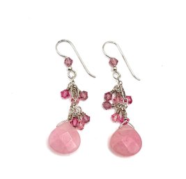 Beautiful Sterling Silver Pink Beaded Dangle Earrings
