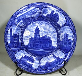 Victorian Flow Blue Historic Plate Williamsport, PA, By Roland & Marcellus