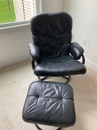 Black Leather Swivel Chair And Ottoman