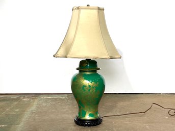 An Antique Ginger Jar Lamp On Rosewood Base