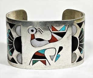 Large Native American Signed Cuff Bracelet 'LN' Turquoise Coral Etc.