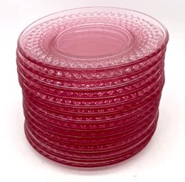 A Set Of Pink Hobnail Glass Luncheon Plates By The L.E. Smith Glass Company