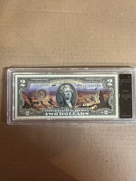 Beautiful Colorized Arizona Grand Canyon National Park 2 Dollar Note Authenticated Uncirculated In Case