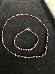 Faceted Garnet Bead Necklace & Bracelet Combo January Birthstone