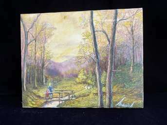 Painting Of Bridge In The Woods - Artist Signed