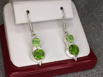 Wonderful Brand New Sterling Silver / 925 Drop Earrings With Lovely Faceted Peridot - Very Nice Pair !