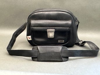 A Vintage Camera Bag In Black Leatherette By Marsand