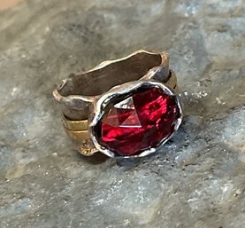 Beautiful 14k 925 Red Tourmaline Ring ~ Israel ~ Size 7 ~ 6 Cts