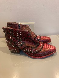 Free People  Red Leather Studded Western Boots Size EU 41