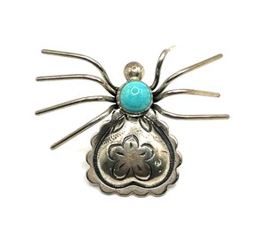 Vintage RELIOS Designer Sterling Silver Turquoise Spider Brooch/pin