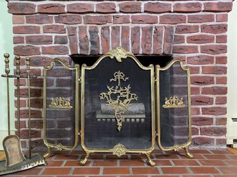 Avian Motif Brass Fireplace Arrangement