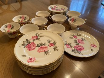 Castleton Peony, Dessert China Set For 9. 27 Pieces. (living Room Corner Cabinet)