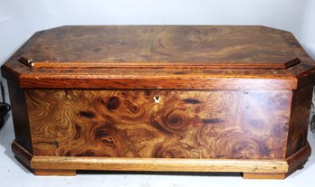 Burl Wood Finish Gilt Brass Interior Jewelry Casket Box