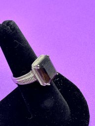 Smoky Quartz And Diamonds On Sterling Band