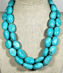 Genuine Larger Turquoise Stone Beaded Double Strand Necklace 16' Long