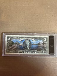 Beautiful Colorized Maine Acadia National Park 2 Dollar Note Authenticated Uncirculated In Case