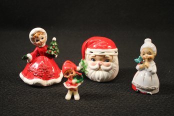 Mixed MCM Lot Of Christmas Salt & Pepper Shakers And Figurines