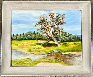 Oil On Artist's Panel, Birch Tree At The Water, Signed E. Koch