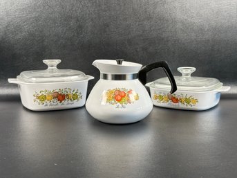 A Selection Of Vintage Corning Ware: Spice O' Life Pattern