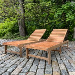 A Pair Of Safavieh Acacia Wood Chaises - Folds For Storage