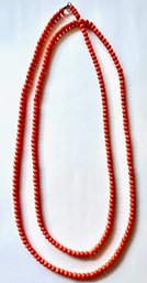 Vintage Double Long Genuine Coral Beaded Necklace With 12K Gold Clasp