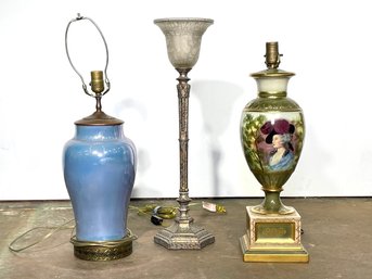 Antique Silver Plate And Ceramic Lamps