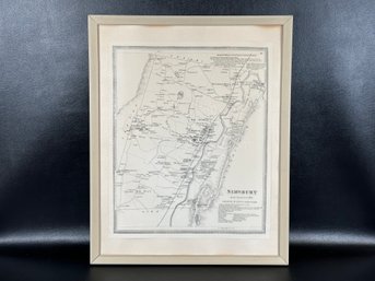 A Vintage Map Of The Town Of Simsbury, Framed