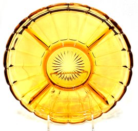 Vintage Amber Glass Five Part Round Relish Tray.