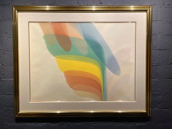 Large Abstract Serigraph In Brass Frame Signed