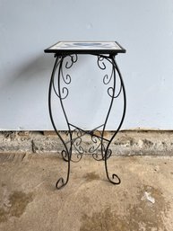 Wrought Iron And Tile Pedestal Side Table