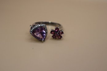 925 Sterling With Purple And Clear Stones Signed 'TJC' Ring Size 11