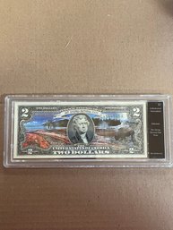 Beautiful Colorized Arkansas Hot Springs National Park 2 Dollar Note Authenticated Uncirculated In Case