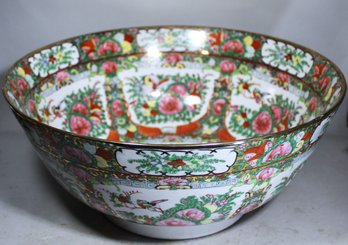 Large Vintage Chinese Rose Mandarin Punch Bowl Hand Painted