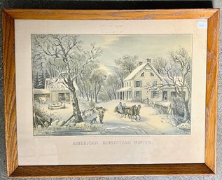 Framed Currier & Ives, American Homestead Winter