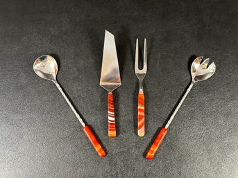 A Quality Set Of Vintage Serving Utensils In 18/8 Stainless With Lucite Handles Made In Germany